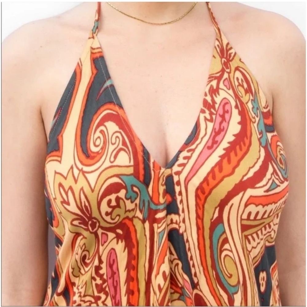 Lovestitch Asymmetrical Paisley Dress - Red and Gold - Picture 3 of 10